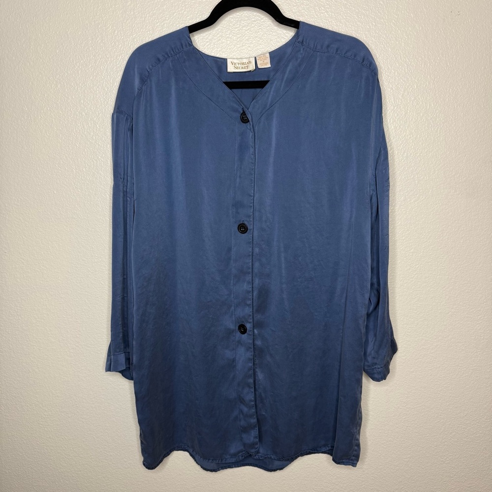 Vintage Victoria's‎ Secret Gold Label Blue Silk Sleep Shirt